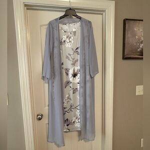 Light Grey Floral Midi Dress with Sheer Duster. New with tag.